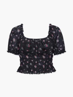 Plus Size Floral & Pin Dot Top