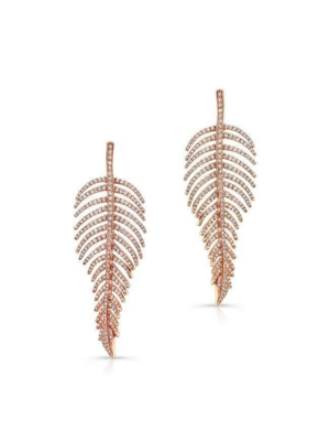 14kt Rose Gold Diamond Palmier Leaf Earrings