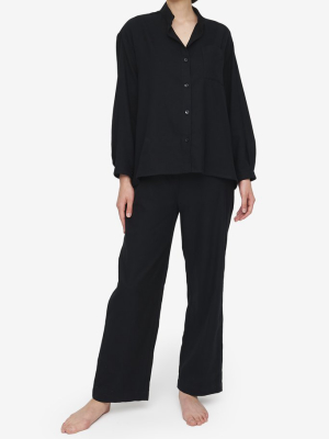 Set - Long Sleeve Shirt And Lounge Pant Black Flannel