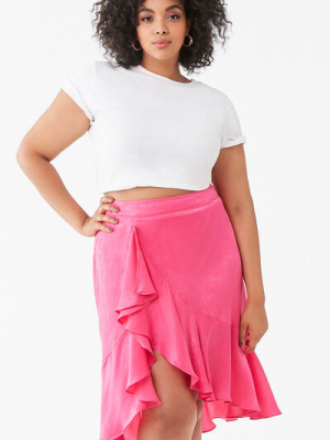 Plus Size Satin High-low Skirt