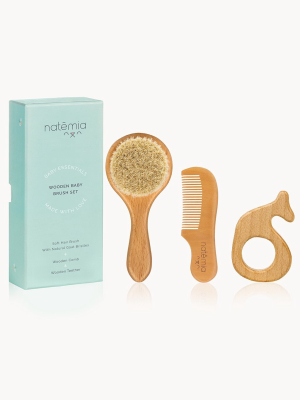 Natemia Wooden Hair Brush, Comb, And Teether Set