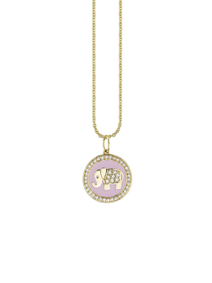 Elephant Blush Enamel Medallion Necklace In Yellow Gold