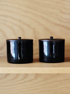 Wood And Enamel Salt Cellar (out Of Stock)