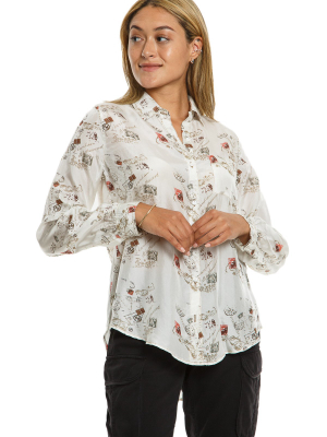 Long Sleeve Blouse W/ Pocket - Natural