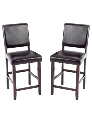 Set Of 2 Lofts Parsons Faux Leather Fabric 24" Barstool Hardwood/chocolate - Intercon