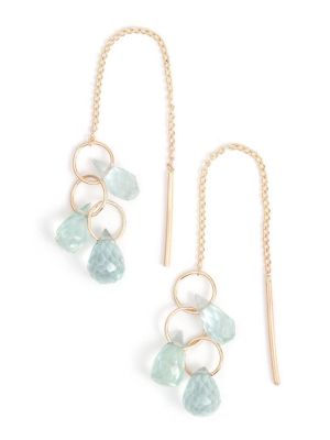 Aquamarine Cluster Pull Through Chain Earrings - Gold