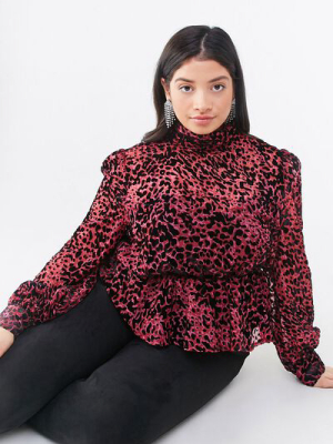 Plus Size Sheer Flocked Velvet Top