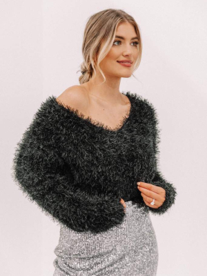 Black Fuzzy V-neck Sweater