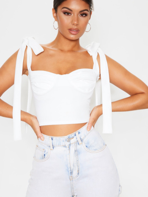 White Cup Detail Tie Crop Top