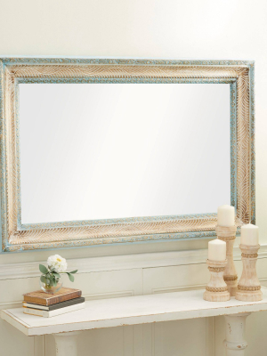 32" X 48" Large Rectangular Distressed Wood Carved Wall Mirror White/blue - Olivia & May