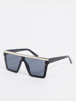 Quay Australia Hindsight Visor Sunglasses In Black With Gold Trim