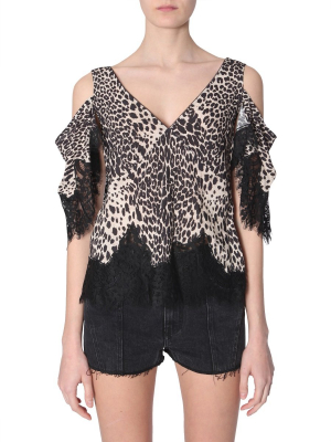 Mcq Alexander Mcqueen Printed Lace-detail Blouse