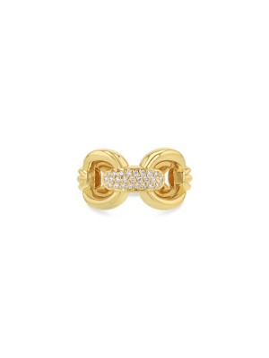 Link Column Ring W Center Diamonds