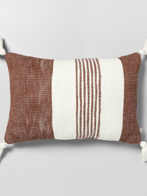 14" X 20" Center Stripe Tassel Throw Pillow Pumpkin Brown / Sour Cream - Hearth & Hand™ With Magnolia