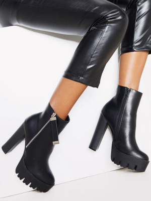 Black Platform Zip Ankle Boot