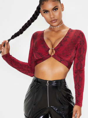 Burgundy Snake Slinky O Ring Tie Back Crop Top