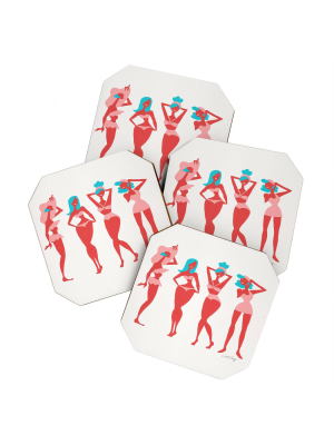 4pk Cat Coquillette Retro Beach Bombshells Coasters - Society6