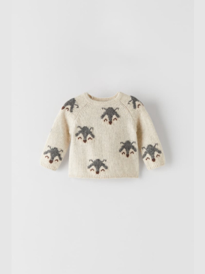 Raccoon Jacquard Knit Sweater