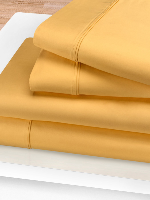 Blue Nile Mills Solid 1200-thread Count Deep Pocket Sheet Set, Queen, Gold