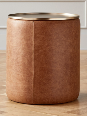 Stitch Leather Round Storage Side Table