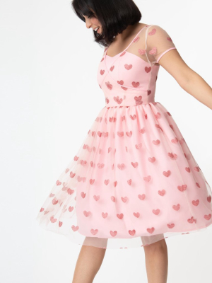 Magnolia Place Light Pink & Sparkling Hearts Dorothy Swing Dress