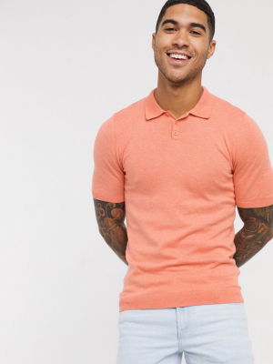 Asos Design Knitted Muscle Fit Turtleneck T-shirt In Salmon