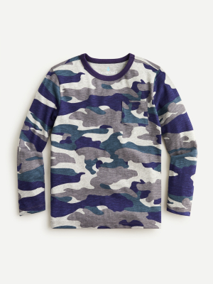 Kids' Long-sleeve Pocket T-shirt In Blue Camo