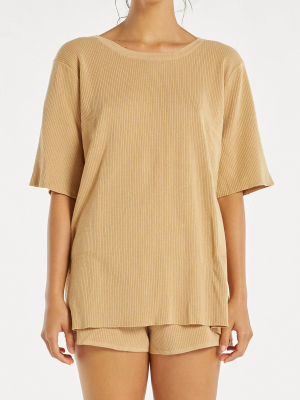 Signature Rib Knit Tee - Tan