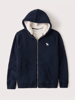 Sherpa-lined Full-zip Exploded Icon Hoodie