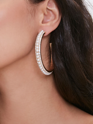 Rhinestone Faux Pearl Hoop Earrings