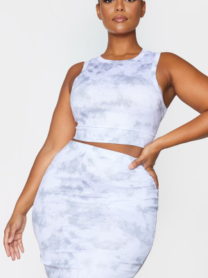 Plus Grey Tie Dye Rib Racer Neck Crop Top