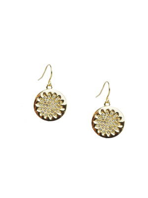 Pave Flower Disc Earring