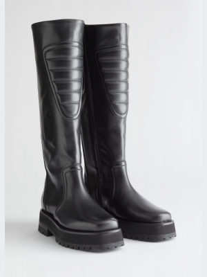 Topstitched Tall Leather Boots