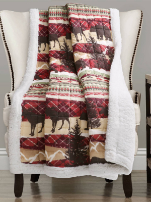 Lush Décor 50"x60" Holiday Lodge Sherpa Throw Blanket Red/brown