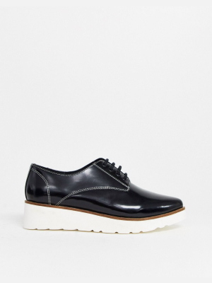 Asos Design Majesty Leather Pointed Lace Up Flat Shoes In Black