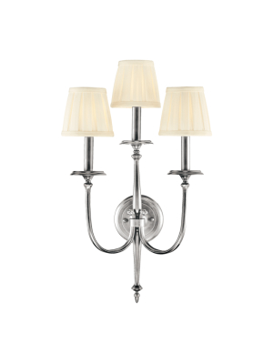 Hudson Valley Lighting Jefferson 3-bulb Sconce - Polished Nickel & Off White