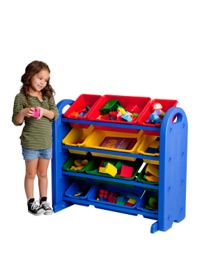 Ecr4kids 4-tier Toy Storage Organizer For Kids, Blue With 12 Assorted Color Bins