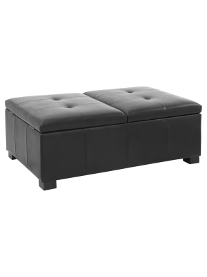 Antonio Double Storage Ottoman - Black Bonded Leather - Corliving