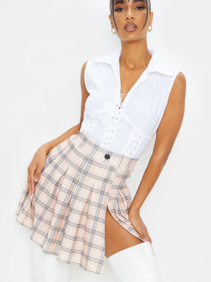 Pink Pleated Check Side Split Tennis Skirt