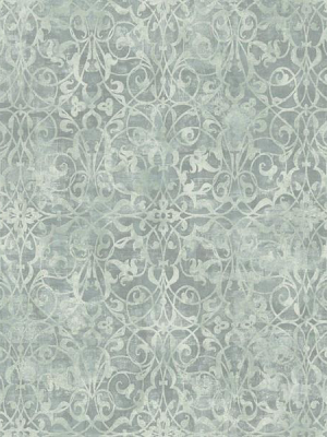 Brilliant Scroll Wallpaper In Grey And Teal By Seabrook Wallcoverings