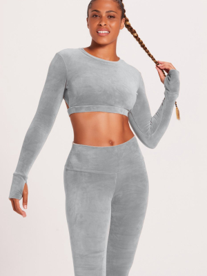 Velour Long Sleeve Crop Sports Top - Cloud