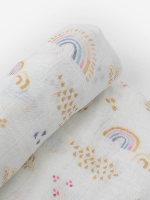 Deluxe Muslin Swaddle Blanket - Rainbows & Raindrops