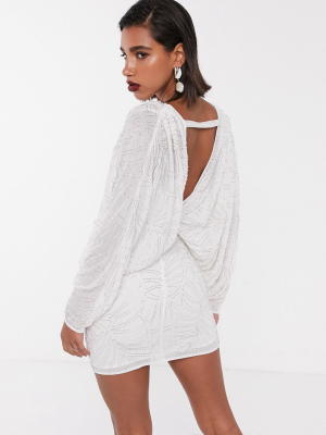 Asos Edition Batwing Leaf Embellished Mini Dress With Open Back