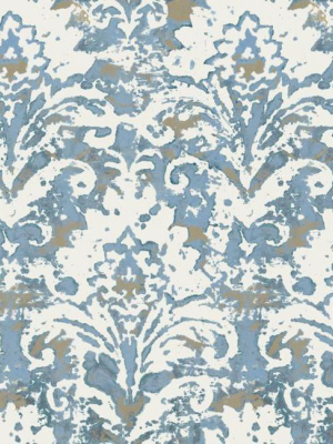 Batik Damask Wallpaper In Blue From The Impressionist Collection By York Wallcoverings