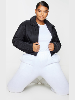 Plus Black Puffer Cropped Jacket