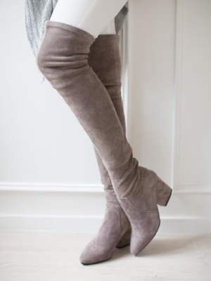 'carina' Taupe Over The Knee Suede Leather Boots