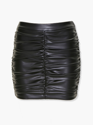 Ruched Faux Leather Mini Skirt