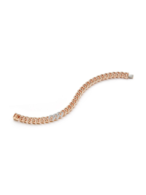 Saxon 18k Rose Gold Small 7.5mm Curb Link And Three Diamond Link Bracelet