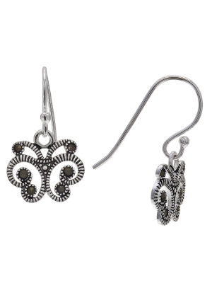 Women's Oxidized Butterfly Drop Earrings In Sterling Silver - Gray