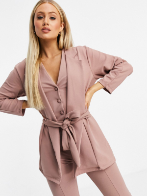 Asos Design Jersey Wrap Suit Blazer In Blush